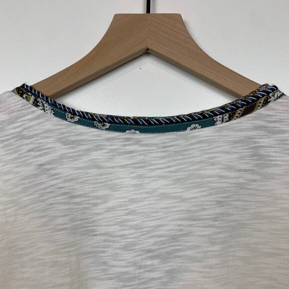 Chico's Tunic Top Size 4 3/4 Sleeve Tie Neck Tassel XXL Ecru Boho Cream Modal - Picture 8 of 15